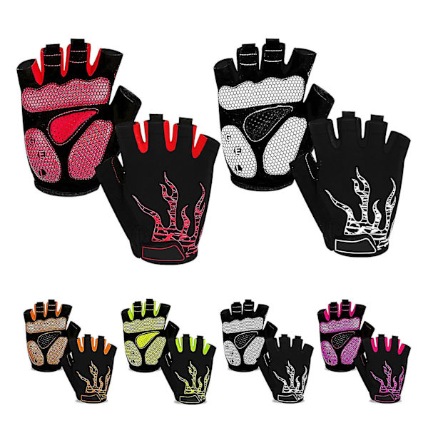 1 par Antisladd Half Finger Ridhandskar Lycra Svettabsorberande Cykelhandskar Sporttillbehör Red S
