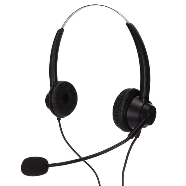 Justerbart binauralt telefonheadset med volymkontroll och mikrofonavstängning