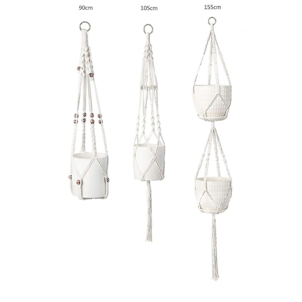 Makrame-kasvinripustimet koukuilla, sisäkäyttöön tarkoitetut ripustettavat set 3 pack