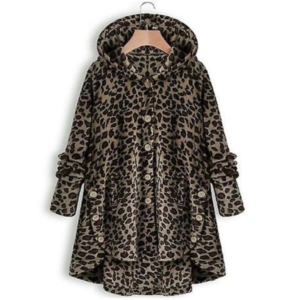 Damejakke Modeknap Fluffy Uld Hættejakke Løs Vintervarme Plus Størrelse Dark brown 4XL