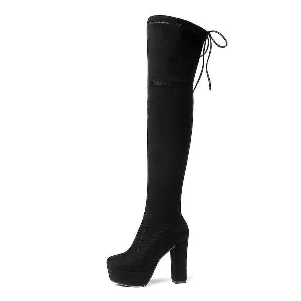 Storlek 34-43 Nya Over The Knee Boots Mocka Lår Stövlar med hög plattform Smal Sexiga Dam Vinterstövlar Dam Custom Made 11 Black