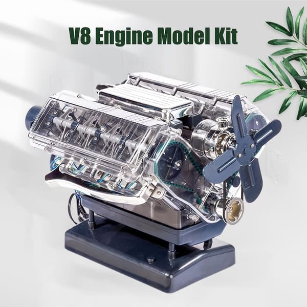 【BQ】DIY Mini V8 Motormodel Sæt Fungerende Miniatyr Motor Sølv js-Xin