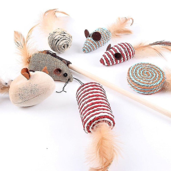 Hhcx-7pcs Simulation Mouse Cat Toy Cat Stick Set Cat Scratch Bite Resistance Interactive Mouse Toy Cat