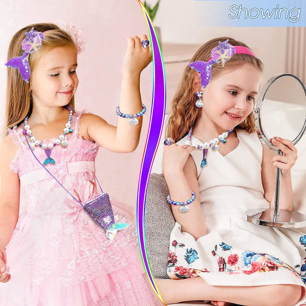 Set för små flickor, barn smycken set inkluderar handväska halsband armband