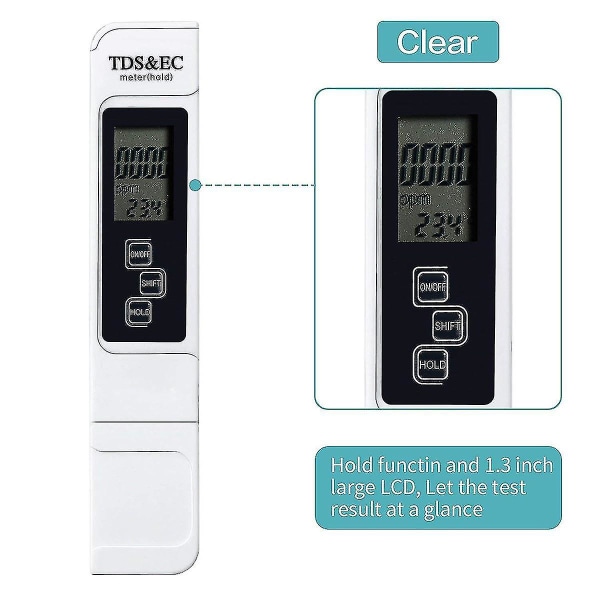 Vannkvalitetstester, digital Tds, ec-måler og temperaturmåler 3 In1