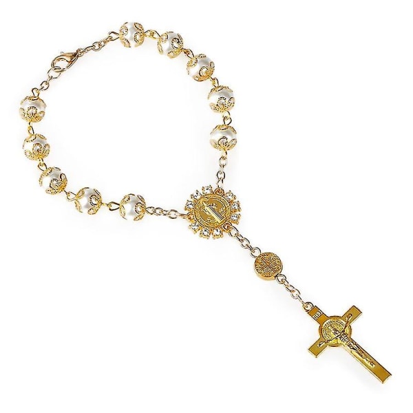 Yhden vuosikymmenen Auto Rosary Beads Catholic Alloy Rannekoru naisille Miesten Kulta Gold