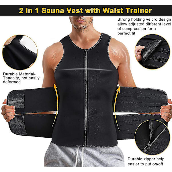 Män Shapewear Waist trainer Sweat Vest Bastu kostym träningströja-L