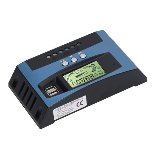 MPPT Solcelleladeregulator 12V 24V Auto LCD-skjerm Dobbel USB-utgang 30A Justerbar Solregulator