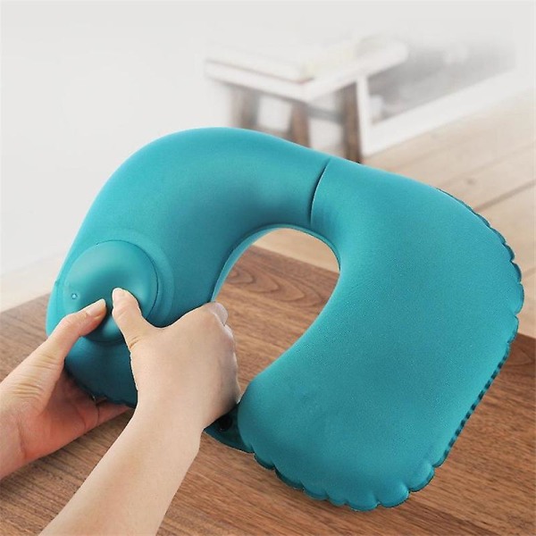 U-shape Travel Pillow Automatic Air Inflatable Airplane Car Pillows Ring Pillow Folding Press Type Bed Pillows Neck Cushion 2 light blue