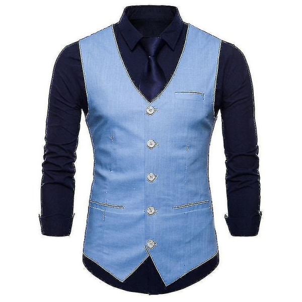 Ensfarget enkeltbreasted vest for menn blue M