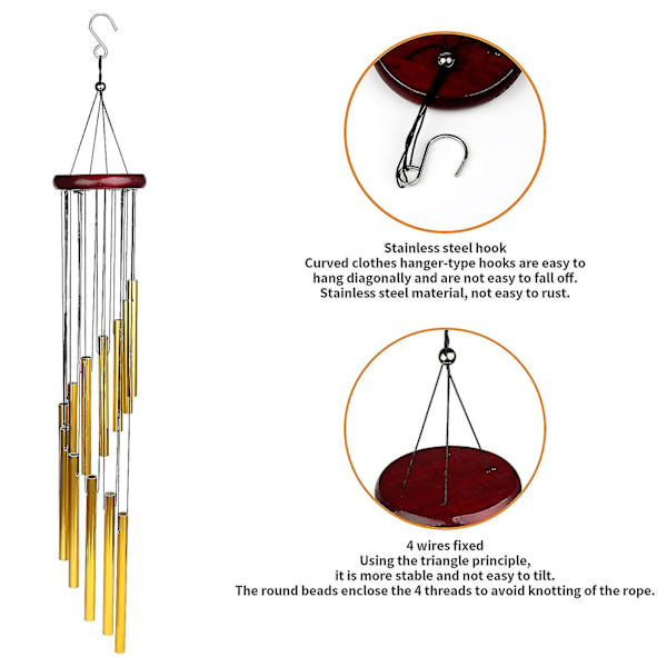 Vindklokker Hage Vindklokker med 12 aluminiumsrør Vindklokker Utendørs med S-krok Trinnede vindklokker til hjemmet