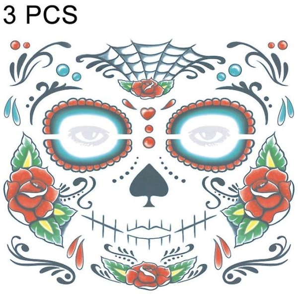 3 stk Halloween vandtætte midlertidige tatoveringsmærker til ansigtet, størrelse: 240*210 mm