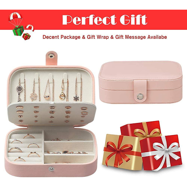 Smykkeskrin Premium smykker Organizer Case Pu Læder Forskellige rum Pink