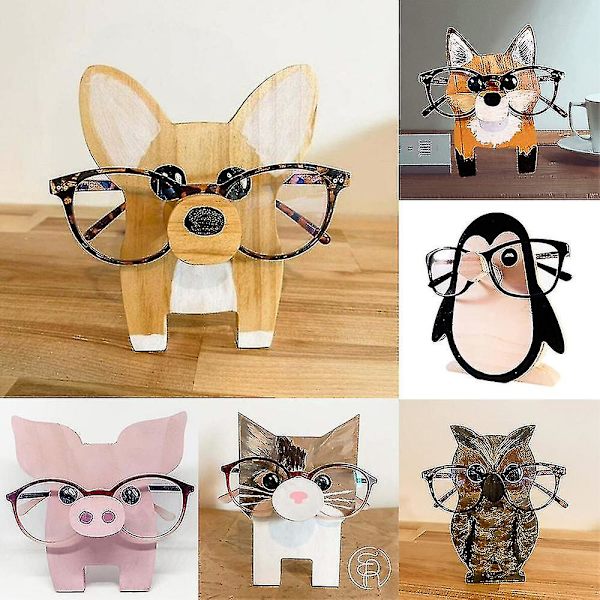 Puinen 3d söpö eläinpää, silmälasien pidike Pig
