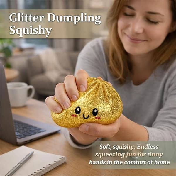 [BQ]Glitter Dumpling, Glitter Dumpling Squishy med æske, Dumpling Sensorisk Klemmelegetøj til Stresslindring White