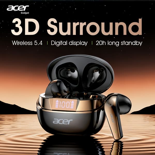 【BQ】[Ekte Acer] TWS Trådløse Hodetelefoner, Hi-Fi Høyoppløst Dekoding 【Sort】