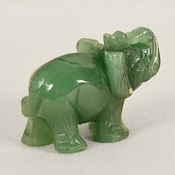 Farfi 3,8 cm håndskåret kunstig grøn aventurin Jade sten elefant statue dekoration Green