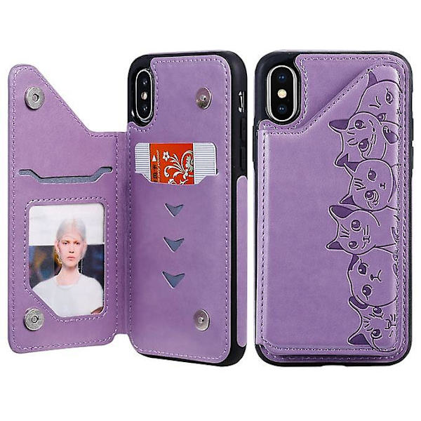 För Iphone X Six Cats Embossing Pattern Protective Case(lila)