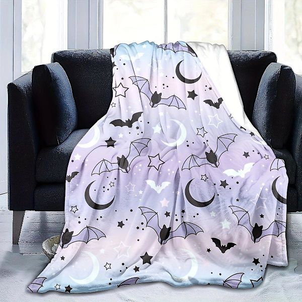 Rosa og vit spökfilt, halloween spökfilt, spökmønster flanellkastfilt, mysig filt for bäddsoffa Heminredning Moon Bat 150x200cm