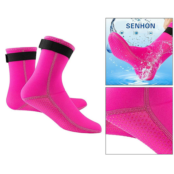 Neopren Sokker 3mm Strand Vanntette Sokker Vann Booties Sokker For Dykking Svømming Surfing Snorkling Vade Kajakk Rafting rose Red L (42 - 43)