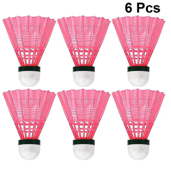 6 stk Nylon plast badminton Praktiske fjerballer Sportsutstyr Treningstilbehør for innendørs utendørs lekeskoleaktiviteter (rosa)