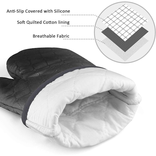 6pcs Oven Mitts And Pot Holders With Kitchen Towels Soft Cotton Lining Black