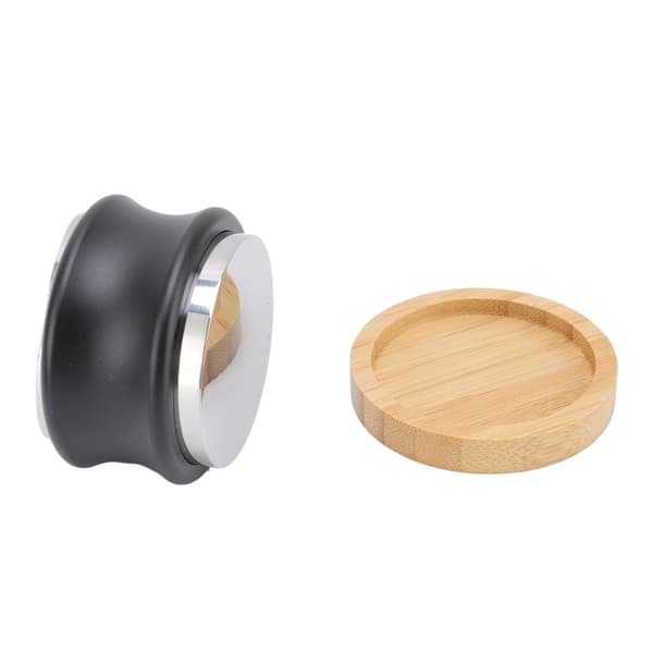 Kaffefordeler i rustfritt stål med dobbelthode 53 mm 2,09 tommer justerbar dybde bambusbase