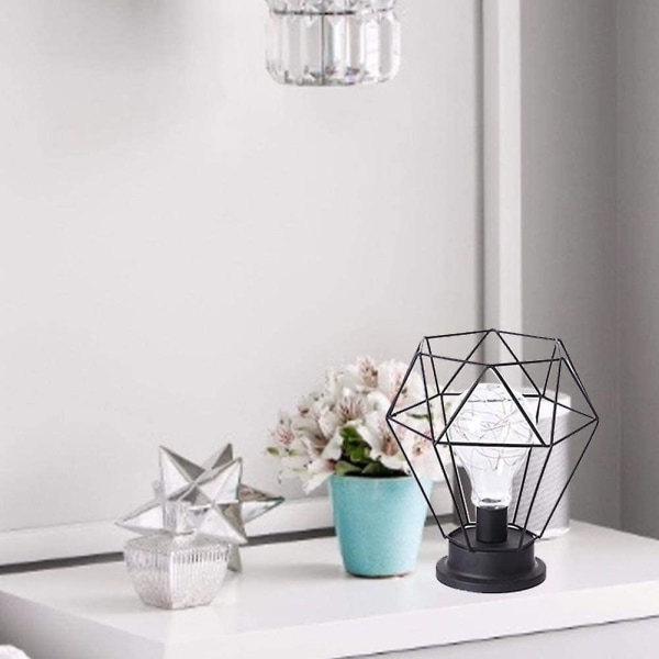 Bordslampa gjord av modern svart tråd gjord av järn - burstil - Retro sänglampa - Fungerar med batterier diamond