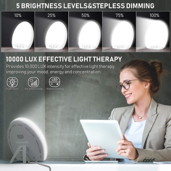 Dagslyslampe 10000 Lux Skrivebord Led Lysterapi Lampe Lys Dusj Mot Depresjon Med Minnefunksjon