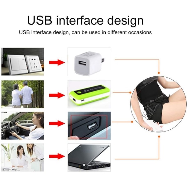 USB elektriskt ryggvärmebälte, ryggsmärta värmebälte Svankbälte med inbyggt