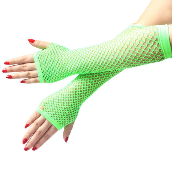1 par högelastiska näthandskar Cover Nylon armbågslängd Halvfinger Näthandskar Mesh Grass Green