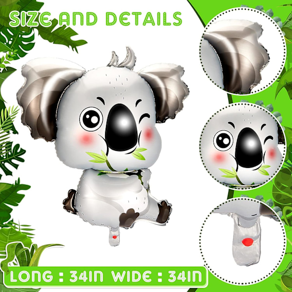 6 stk koala form mylar folie balloner, 33,46 x 32,68 tommer dekorationer