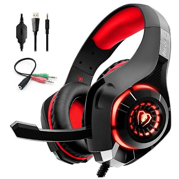 Gaming-headset med brusreducerande mikrofon, over-ear-spelhörlurar