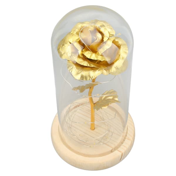 LED Lysende Rose i Glaskuppel Romantisk Gave med Guldblad til Valentinsdag