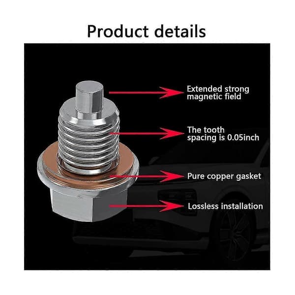 Magnetisk oljeplugg M14x1.5 - Neodymmagnetbolt i rustfritt stål - Med 5 kobberskiver - He sølv