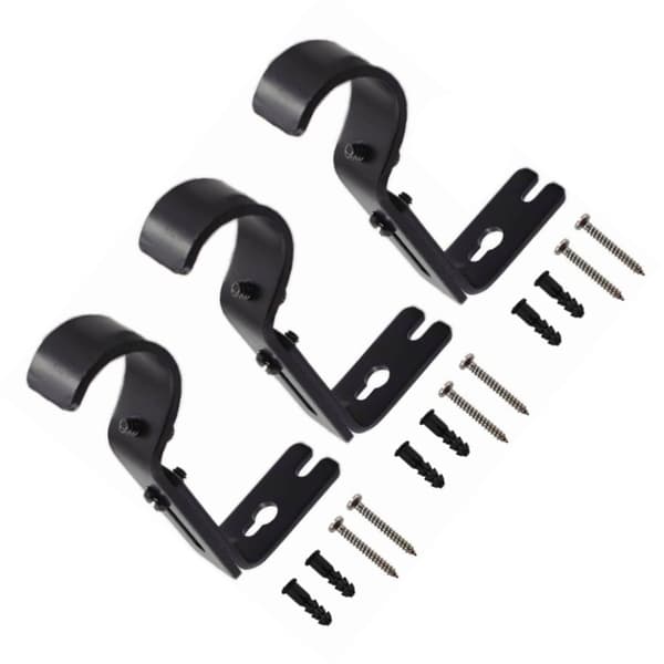 【BQ】3 PCS Adjustable Curtain Rod Wall Bracket Hooks Iron Single Rod Holder for Wall Mounted Curtain Black-FF- 0.1