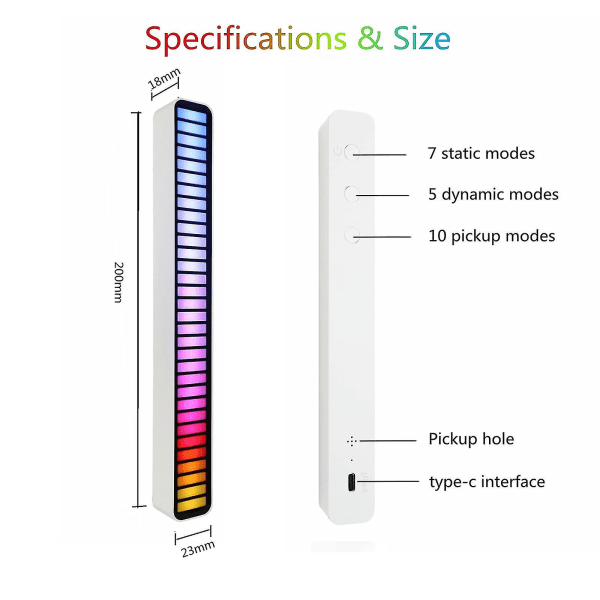 Stemmeaktivert pickup rytmelys Fargerik lydkontroll Ambient lys med 32 bit musikknivåindikator for bil White