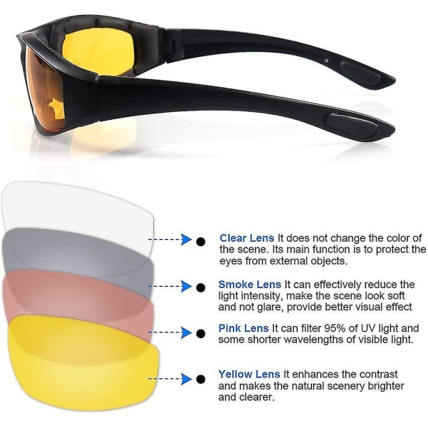 3 stk Motorcykel kørebriller polstring briller Uv beskyttelse Støvtæt vindtæt, grå+hvid+gul pink