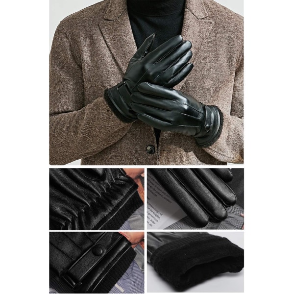Vinterhandskar Herr konstläder Varm Tjock Fleece Vindtät Köldsäker Thermal