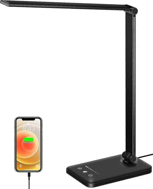 10-Lysstyrke 5-Modus LED Skrivebordslampe – USB Øyepleie Timer Sammenleggbar