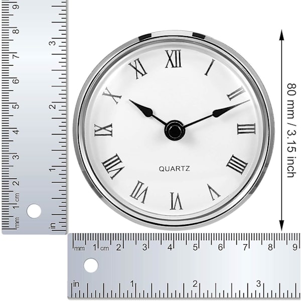 3-1/8 tum (80 mm) kvartsklocka montering/insättning med romerska siffror, kvartsverk (silverfälg)