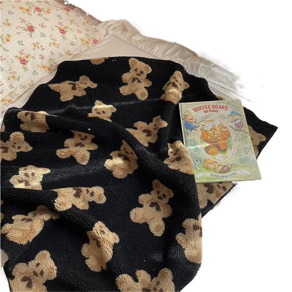 Ins Korean Cute Plus Velvet Tykkdekket Bear Dobbeltsidig lam Velvet Nap Teppe Klimaanlegg Teppe Kne Teppe black 70*100cm