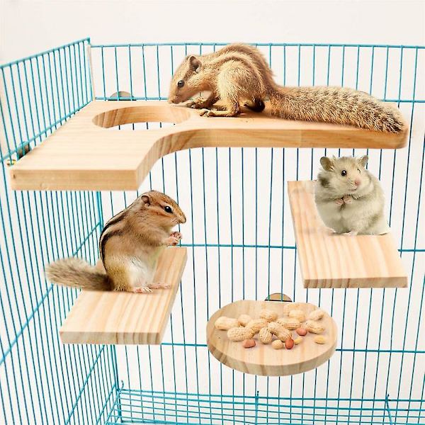 Hamster træplatform L-formet pedal med rundt hul burtilbehør til Chinchilla fugleegern kanin