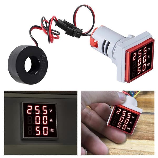 3 stk. 3-i-1 60-500V 0-100A AC digitalt amperemeter voltmeter, LED-display spændingsdetektor strømtester måler As Shown