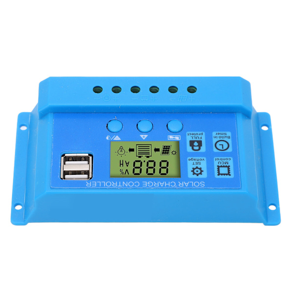 PWM Solar Charge Controller LCD-display 12V 24V Justerbar USB Solar Regulator Blå