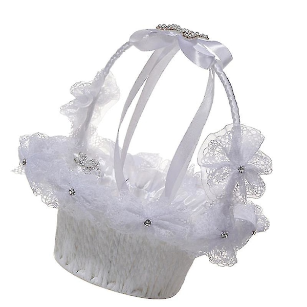 Kristallblomma barn Blomkorg Bowknot Blomkorg Elegant festkorg för bröllop (vit)