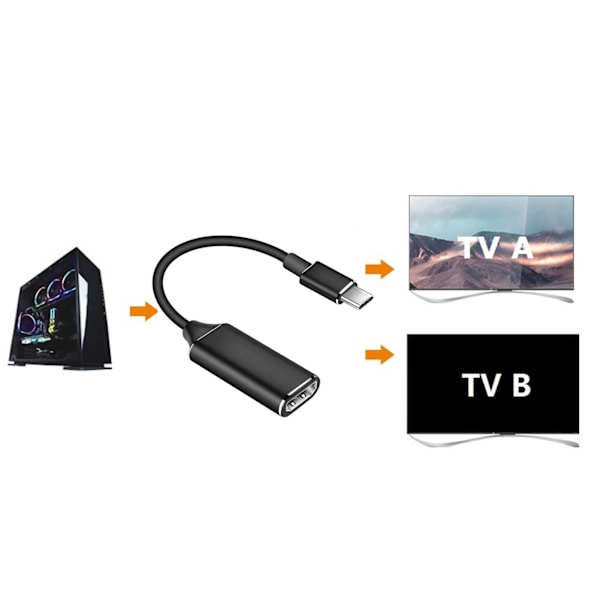 USB C til HDMI Adapter 4K Aluminium Legering Skal USB C til HDMI Display Interface Kabel Sort