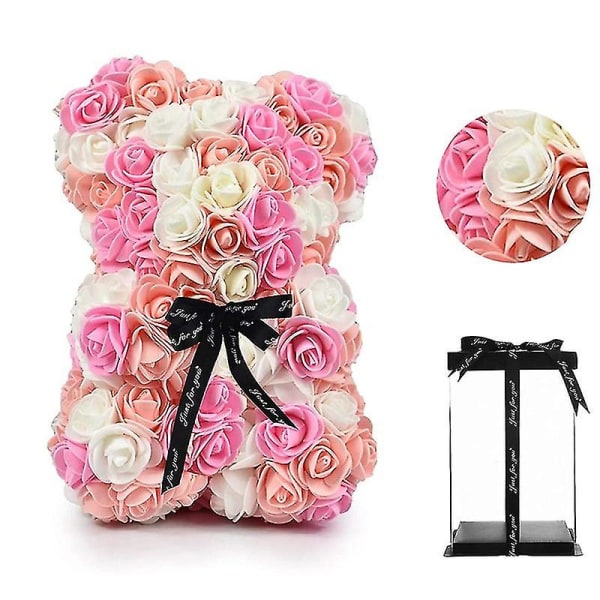 Gjør-det-selv 25 Cm Teddy Rose Bjørn Kunstig Blomsterbjørn Rose Valentinsdag For Kjæreste Kvinner Kone Morsdag Julegaver Med Eske light pink apricot white