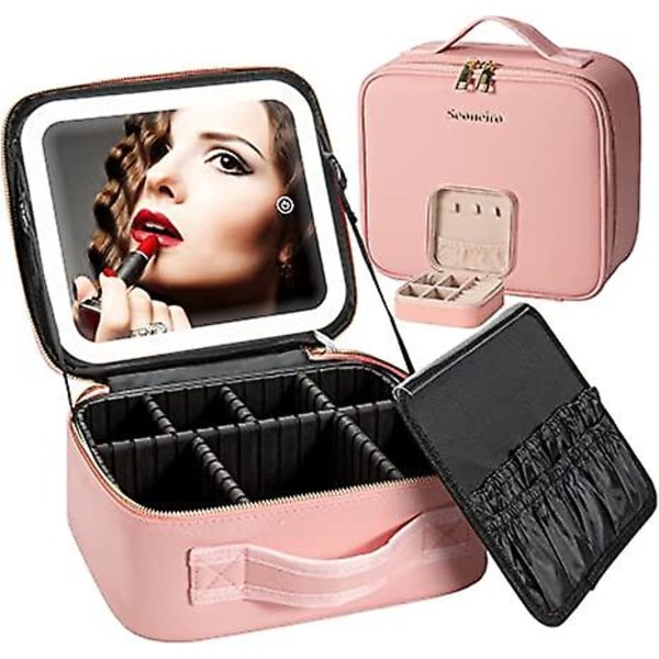 Makeup rejsetaske med LED lysspejl justerbar lysstyrke bærbar