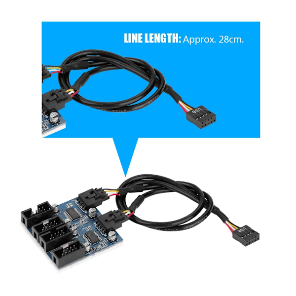 9-Pin USB Header Han til 4 Hun Udvidelseskabel